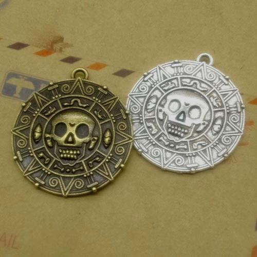 Tibetan Style Skull Pendants, Round, plated, DIY, more colors for choice, 43x39x3mm, 100PCs/Bag, Sold By Bag