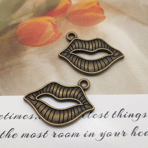 Tibetan Style Pendants, Lip, antique bronze color plated, DIY, 24x15x2mm, 100PCs/Bag, Sold By Bag