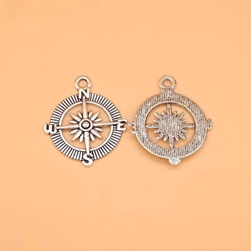 Tibetan Style Pendants, Compass, plated, DIY, more colors for choice, 30x25x2mm, 100PCs/Bag, Sold By Bag