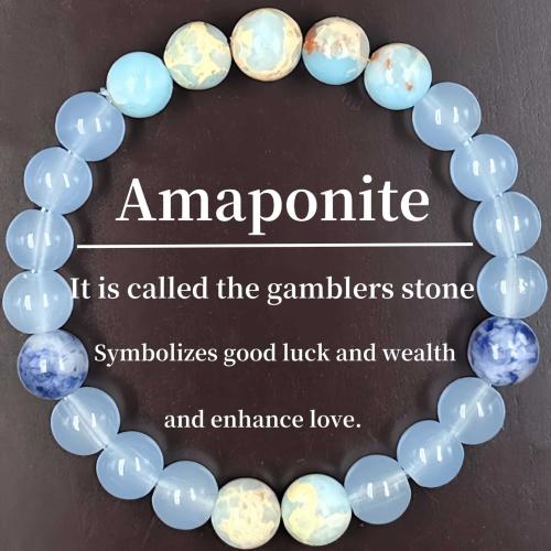 Aquamarine Bracelet, with Blue Speckle Stone & ​Amazonite​, Round, handmade, fashion jewelry & Unisex, Length:Approx 6.3-7.87 Inch, Sold By PC