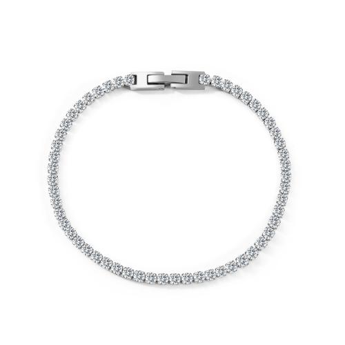 Titanium Steel Bracelet, silver color plated, Unisex & different size for choice & micro pave cubic zirconia, more colors for choice, Sold By PC