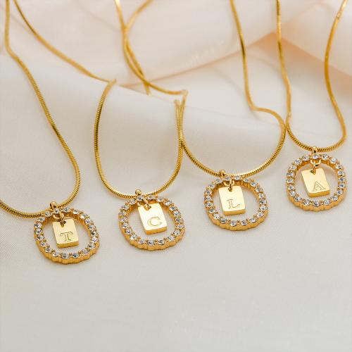 Stainless Steel Jewelry Necklace, 304 Stainless Steel, Alphabet Letter, gold color plated, different designs for choice & for woman & with rhinestone, more colors for choice, Length:40 cm, Sold By PC