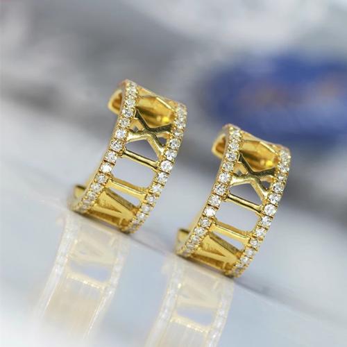 Boucles d'oreilles en laiton zircon cubique pavent, pavé de micro zircon & pour femme & creux, Vendu par paire