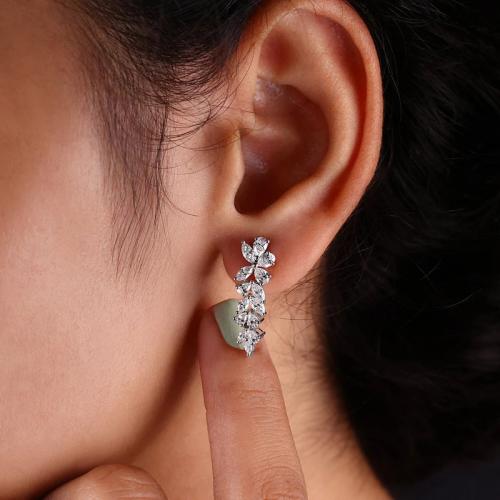 Boucles d'oreilles en laiton zircon cubique pavent, feuille, bijoux de mode & pavé de micro zircon & pour femme, Vendu par paire