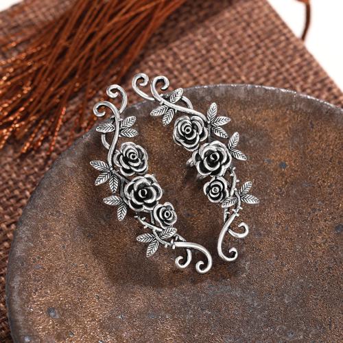 Boucle d'oreille dormeuse en alliage de zinc, fleur, Plaqué de couleur d'argent, bijoux de mode & pour femme, Vendu par paire