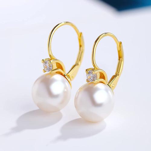 Boucles d'oreilles en laiton zircon cubique pavent, avec perle de plastique, Placage, bijoux de mode & pavé de micro zircon & pour femme, plus de couleurs à choisir, Vendu par paire