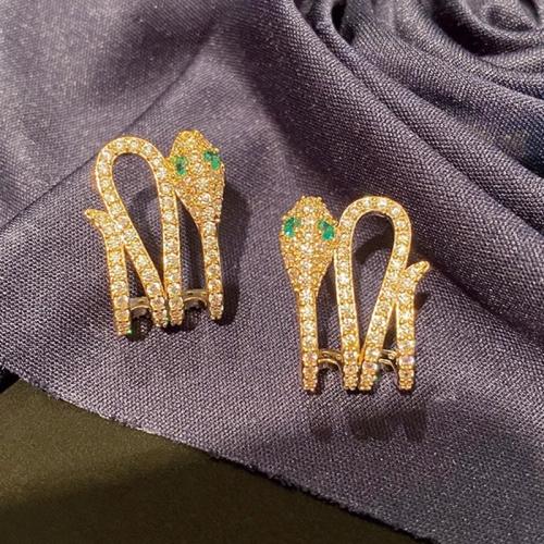 Cubic Zirconia Micro Pave Brass Earring, Snake, plated, fashion jewelry & micro pave cubic zirconia & for woman, Sold By Pair