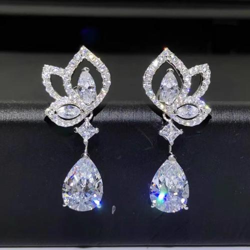 Cubic Zirconia Micro Pave Brass Earring, plated, micro pave cubic zirconia & for woman & hollow, Sold By Pair