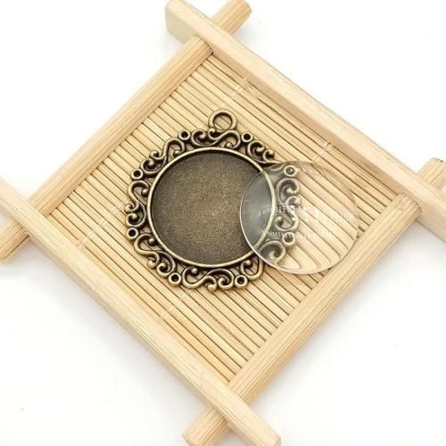 Tibetan Style Pendant Cabochon Setting, Round, antique bronze color plated, DIY, 25mm, 100PCs/Bag, Sold By Bag