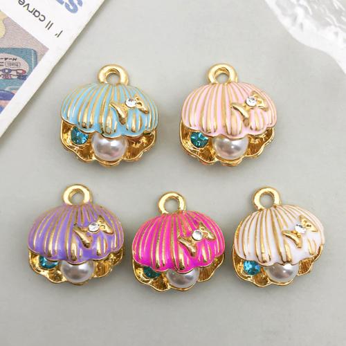 Tibetan Style Enamel Pendants, with Plastic Pearl, Shell, plated, DIY & with rhinestone, more colors for choice, 16x17mm, 100PCs/Bag, Sold By Bag