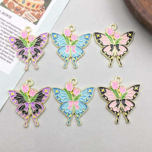 Tibetan Style Animal Pendants, Butterfly, KC gold color plated, DIY & enamel, more colors for choice, 23x25mm, 100PCs/Bag, Sold By Bag