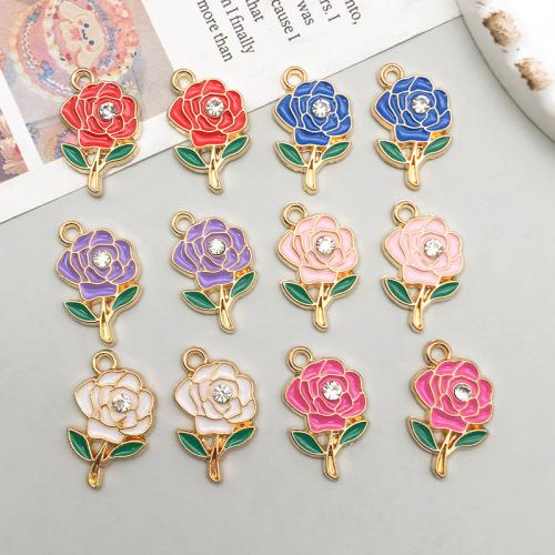 Tibetan Style Enamel Pendants, Rose, KC gold color plated, DIY, more colors for choice, 11x18mm, 100PCs/Bag, Sold By Bag