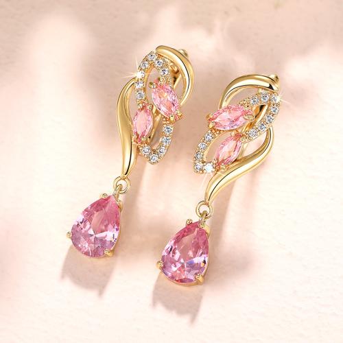 Brass Drop Earring, with Crystal, Teardrop, gold color plated, for woman & with rhinestone, earring length 20-30mm, Sold By Pair