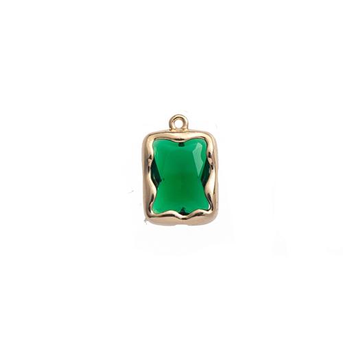 Brass Jewelry Pendants, with Crystal, Rectangle, gold color plated, DIY, green, nickel, lead & cadmium free, 12x5x23mm, 30PCs/Bag, Sold By Bag