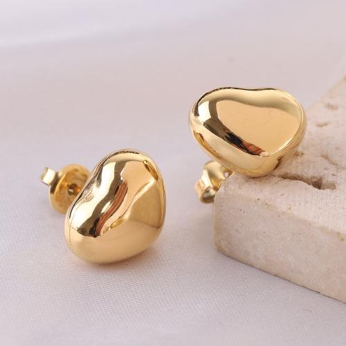 Titanium Steel  Earring, Heart, gold color plated, for woman, Sold By Pair