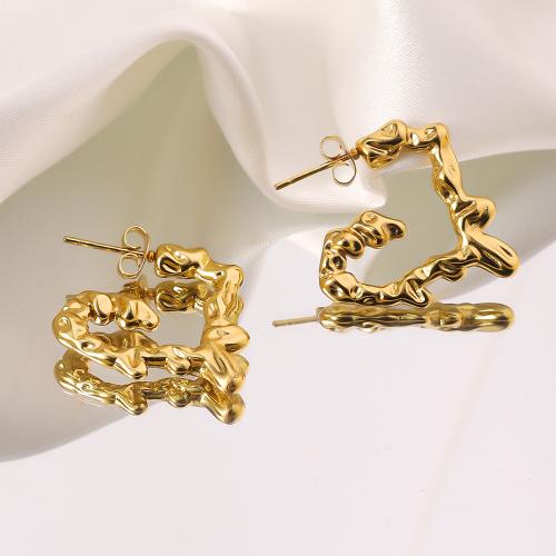 Titanium Steel  Earring, gold color plated, fashion jewelry, golden, 25x31mm, Sold By Pair