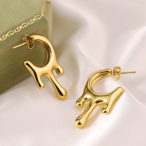 Titanium Steel  Earring, gold color plated, fashion jewelry, golden, 18x38mm, Sold By Pair