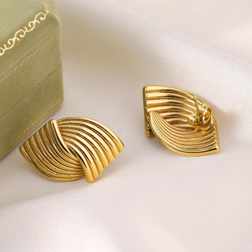 Boucle d'oreille Acier Titane, Placage de couleur d'or, bijoux de mode, doré, 15x25mm, Vendu par paire