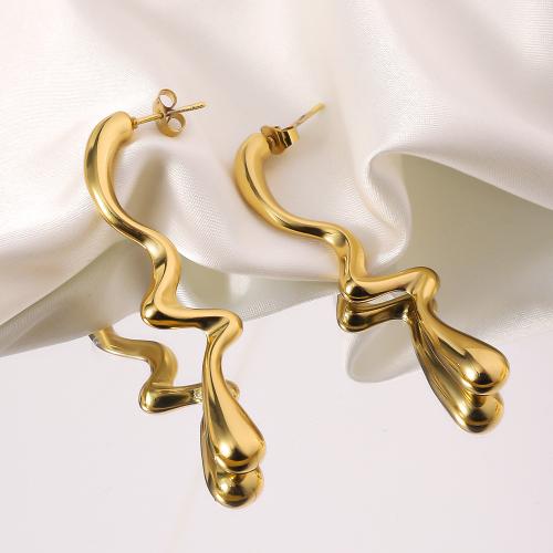 Titanium Steel  Earring, gold color plated, fashion jewelry, golden, 13x55mm, Sold By Pair