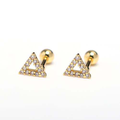 Boucle d'oreille de gaujon en acier inoxydable, Acier inoxydable 304, triangle, Placage, pour femme & avec strass & creux, plus de couleurs à choisir, Vendu par PC