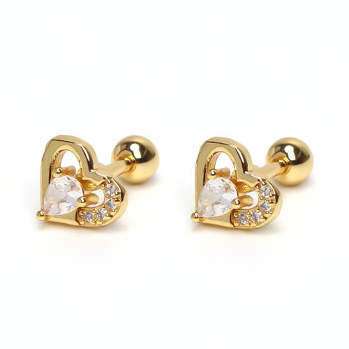 Stainless Steel Stud Earrings, 304 Stainless Steel, Heart, plated, Unisex & micro pave cubic zirconia & hollow, more colors for choice, Sold By PC