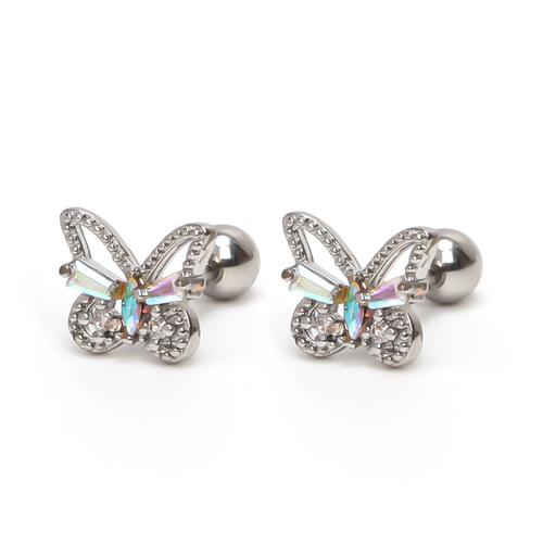 Stainless Steel Stud Earrings, 304 Stainless Steel, Butterfly, plated, fashion jewelry & micro pave cubic zirconia & for woman, silver color, Sold By PC