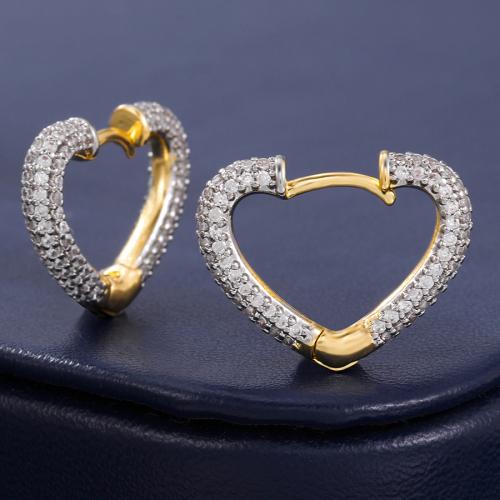 Cubic Zirconia Micro Pave Brass Earring, Heart, plated, fashion jewelry & micro pave cubic zirconia & for woman, golden, Sold By Pair