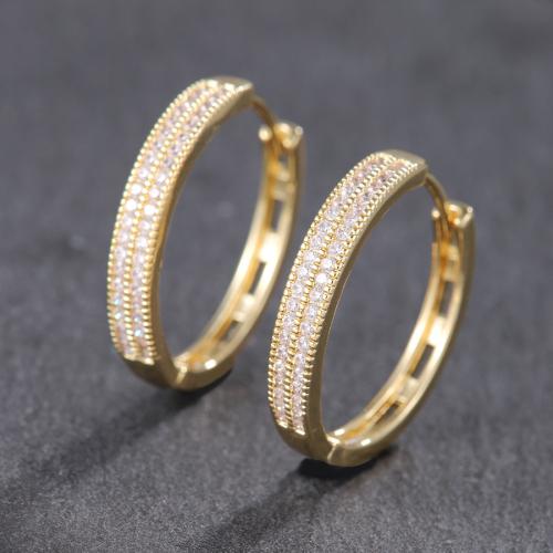 Cubic Zirconia Micro Pave Brass Earring, fashion jewelry & micro pave cubic zirconia & for woman, golden, Sold By Pair