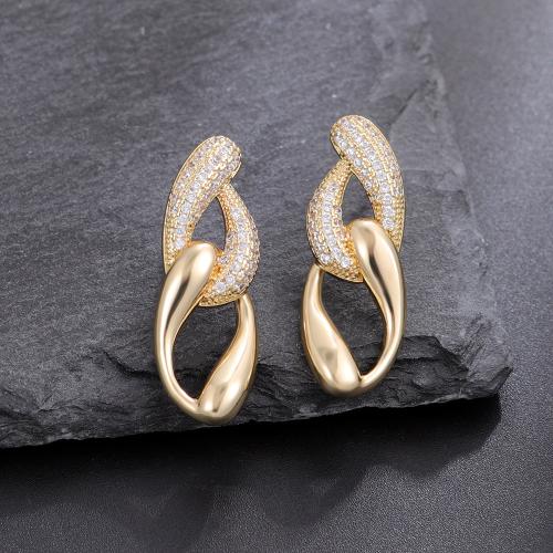 Boucles d'oreilles en laiton zircon cubique pavent, Placage, pavé de micro zircon & pour femme & creux, doré, Vendu par paire