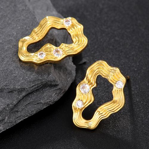 Cubic Zirconia Micro Pave Brass Earring, plated, micro pave cubic zirconia & for woman & hollow, golden, Sold By Pair