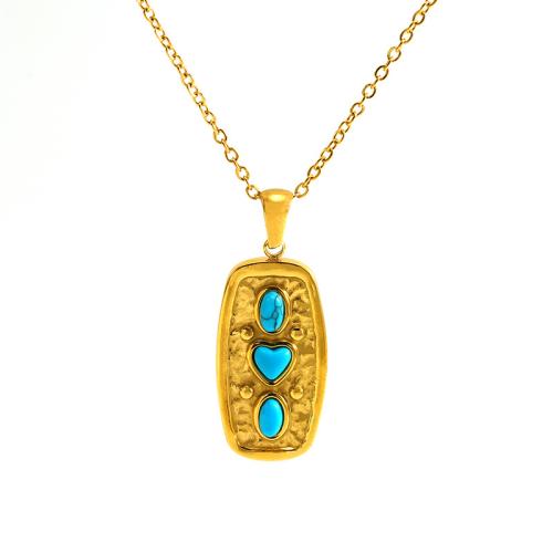 Collier de bijoux en acier inoxydable, Acier inoxydable 304, avec turquoise, Placage, pour femme, Or, Vendu par PC