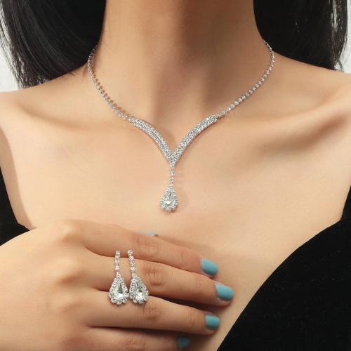 Tibetan Style Jewelry Sets, Stud Earring & necklace, plated, for woman & with rhinestone, more colors for choice, Sold By Set