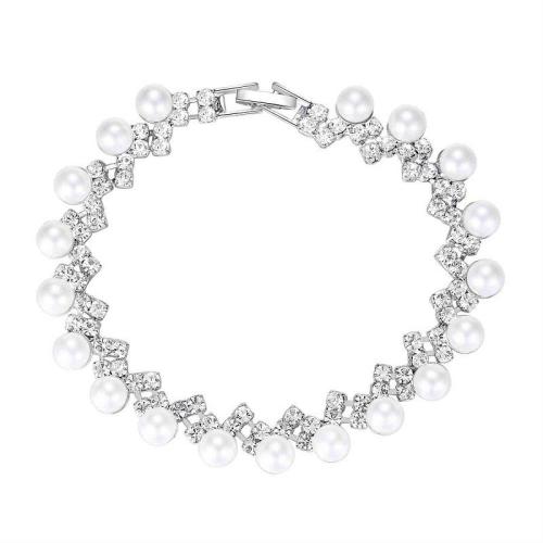 Conjuntos de joyería de aleación de zinc, con Perlas plásticas, chapado, diferentes estilos para la opción & para mujer & con diamantes de imitación, plateado, Vendido por UD