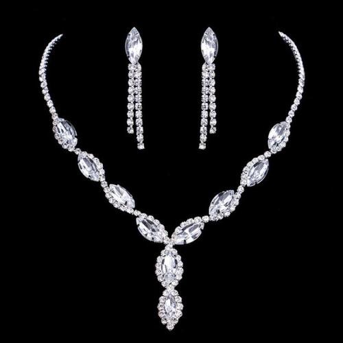 Tibetan Style Jewelry Sets, Stud Earring & necklace, plated, for woman & with rhinestone, more colors for choice, Sold By Set