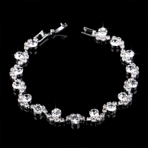 Tibetan Style Jewelry Sets, Stud Earring & bracelet & necklace, plated, different styles for choice & for woman & with rhinestone, silver color, Sold By Set