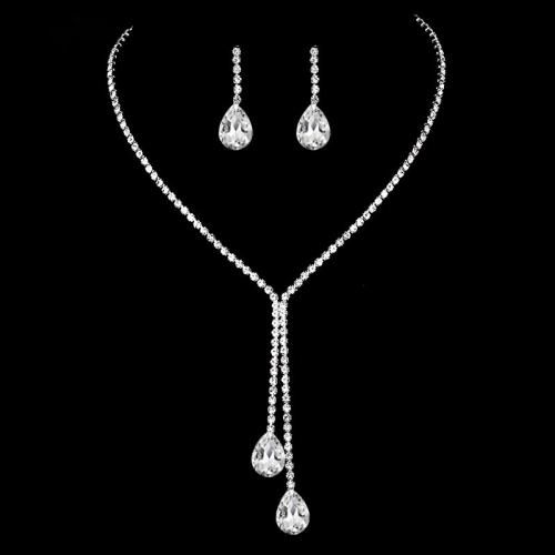 Tibetan Style Jewelry Sets, Stud Earring & necklace, plated, for woman & with rhinestone, silver color, Sold By Set