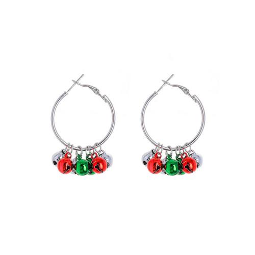 Tibetan Style Drop Earrings, plated, Christmas Design & for woman, silver color, 50x35mm, Sold By Pair