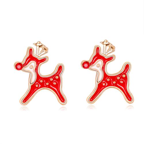 Boucles d'oreilles de Noël, alliage de zinc, Placage, Bijoux de Noël & pour femme & émail, rouge, 12x11mm, Vendu par paire