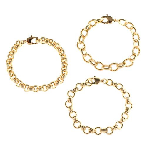 Bracelets en laiton, Placage de couleur d'or, styles différents pour le choix & pour femme, doré, Longueur:Environ 22 cm, Vendu par PC