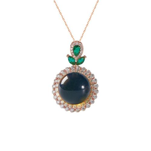 Cubic Zircon Micro Pave Brass Necklace, with Jade, handmade, micro pave cubic zirconia & for woman, rose gold color, Length:Approx 45 cm, Sold By PC