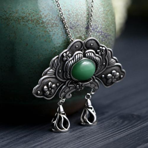 Brass Necklace, with Jade, fashion jewelry & for woman, silver color, Length:Approx 45 cm, Sold By PC