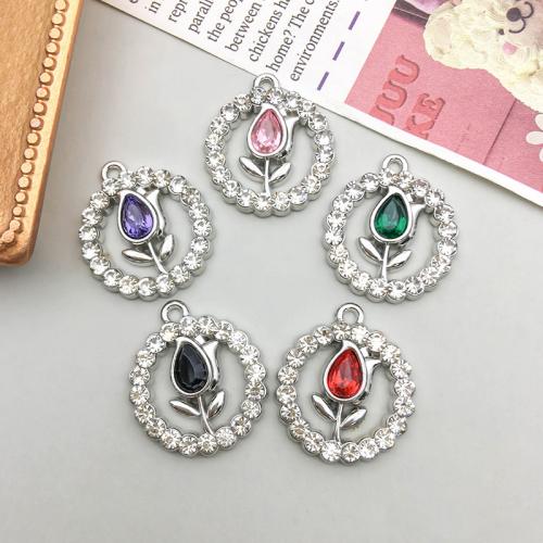 Tibetan Style Rhinestone Pendants, Rose, plated, DIY & with rhinestone, more colors for choice, 18x21mm, 100PCs/Bag, Sold By Bag