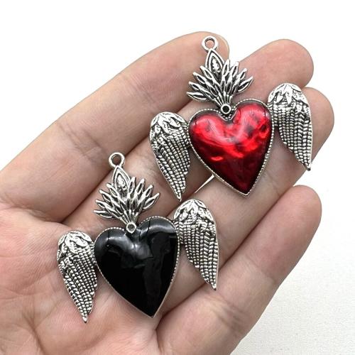 Tibetan Style Enamel Pendants, Winged Heart, plated, DIY, more colors for choice, 43x42mm, 100PCs/Bag, Sold By Bag