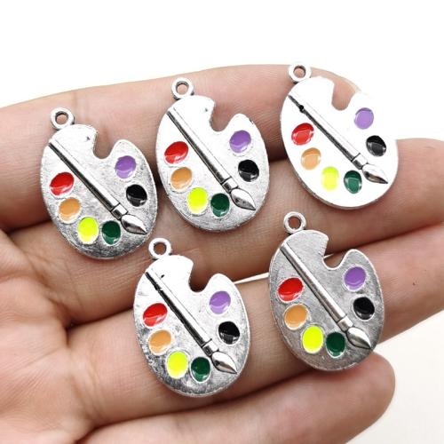 Tibetan Style émail Pendants, alliage de zinc, Plaqué de couleur d'argent, DIY, 27x19mm, 100PC/sac, Vendu par sac