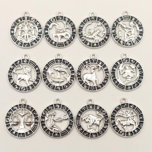 Pendentifs en alliage de zinc, 12 Signes du Zodiaque, Placage, DIY & styles différents pour le choix, plus de couleurs à choisir, 24x21mm, 100PC/sac, Vendu par sac