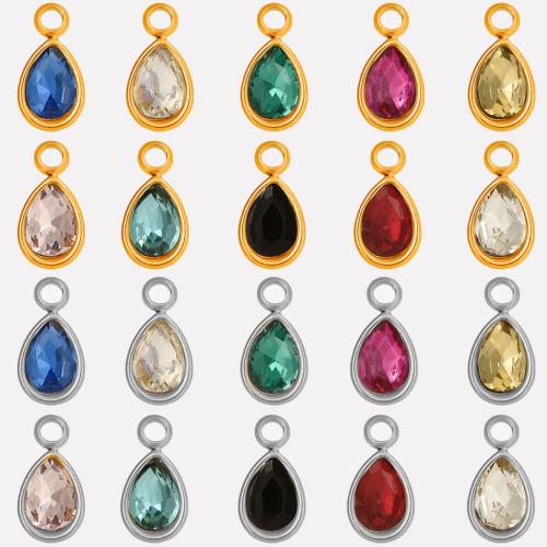 Stainless Steel Pendants, 304 Stainless Steel, with Glass Rhinestone, Teardrop, Vacuum Ion Plating, DIY, more colors for choice, 5x10x3.80mm, Hole:Approx 1.7mm, 10PCs/Bag, Sold By Bag