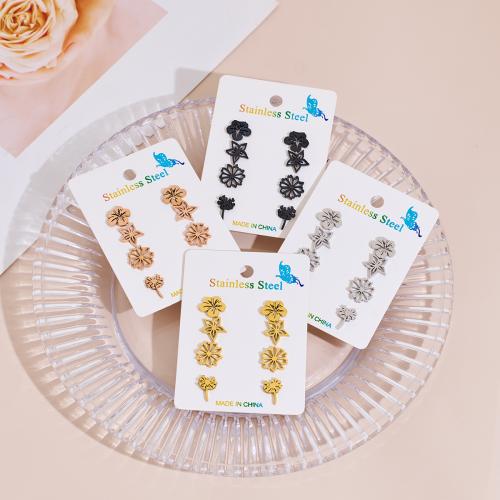 Stainless Steel Stud Earrings, 304 Stainless Steel, Flower, Vacuum Ion Plating, fashion jewelry & for woman, more colors for choice, 4Pairs/Set, Sold By Set