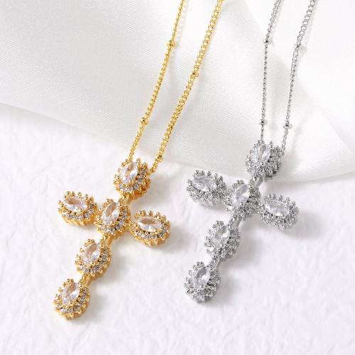 Cubic Zircon Micro Pave Brass Necklace, with 5cm extender chain, Cross, plated, fashion jewelry & micro pave cubic zirconia, more colors for choice, nickel, lead & cadmium free, 25x38mm, Length:44 cm, Sold By PC