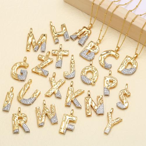 Collier en laiton cubique Zircon Micro Pave, avec 5cm chaînes de rallonge, Lettre d’alphabet, Placage, bijoux de mode & modèles différents pour le choix & pavé de micro zircon, plus de couleurs à choisir, protéger l'environnement, sans nickel, plomb et cadmium, Longueur:44 cm, Vendu par PC