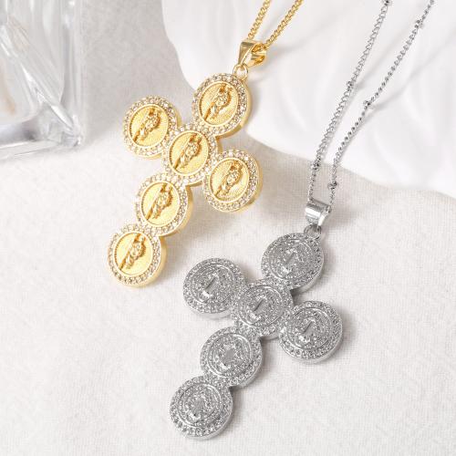 Cubic Zircon Micro Pave Brass Necklace, with 5cm extender chain, Cross, plated, fashion jewelry & micro pave cubic zirconia, more colors for choice, nickel, lead & cadmium free, 32x45mm, Length:44 cm, Sold By PC